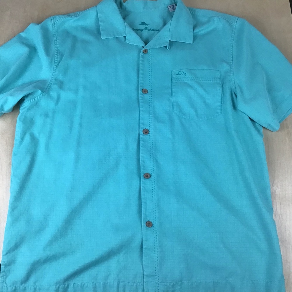 Tommy Bahama Island Zone Mens XL Short Sleeve Button Up Hawaiian Silk Shirt Blue
